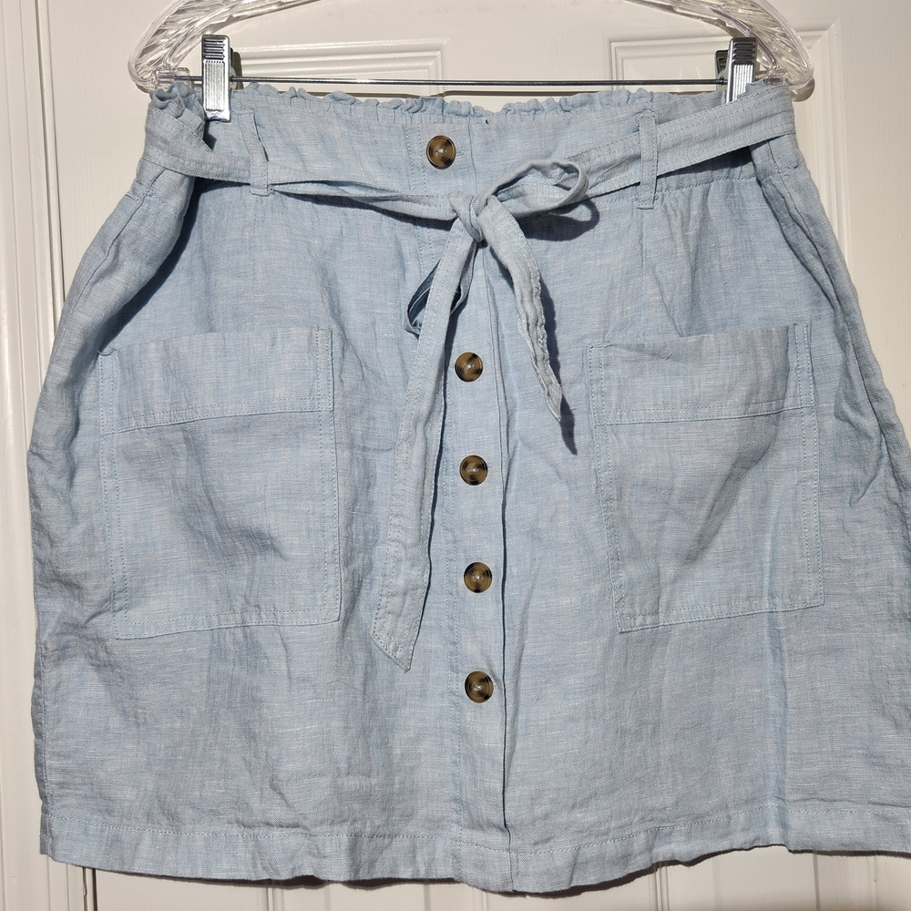 Jones NY Linen Light Blue Faux Button-Down Pull On Belted Skort Womens XL